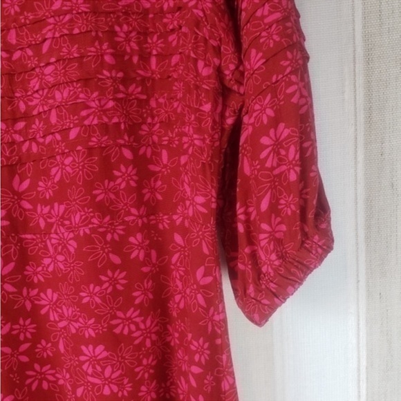 FREE PEOPLE Jessie MIDI Dress Pink Floral Flowy Puff Sleeves Size 4 Like New! - Picture 5 of 10